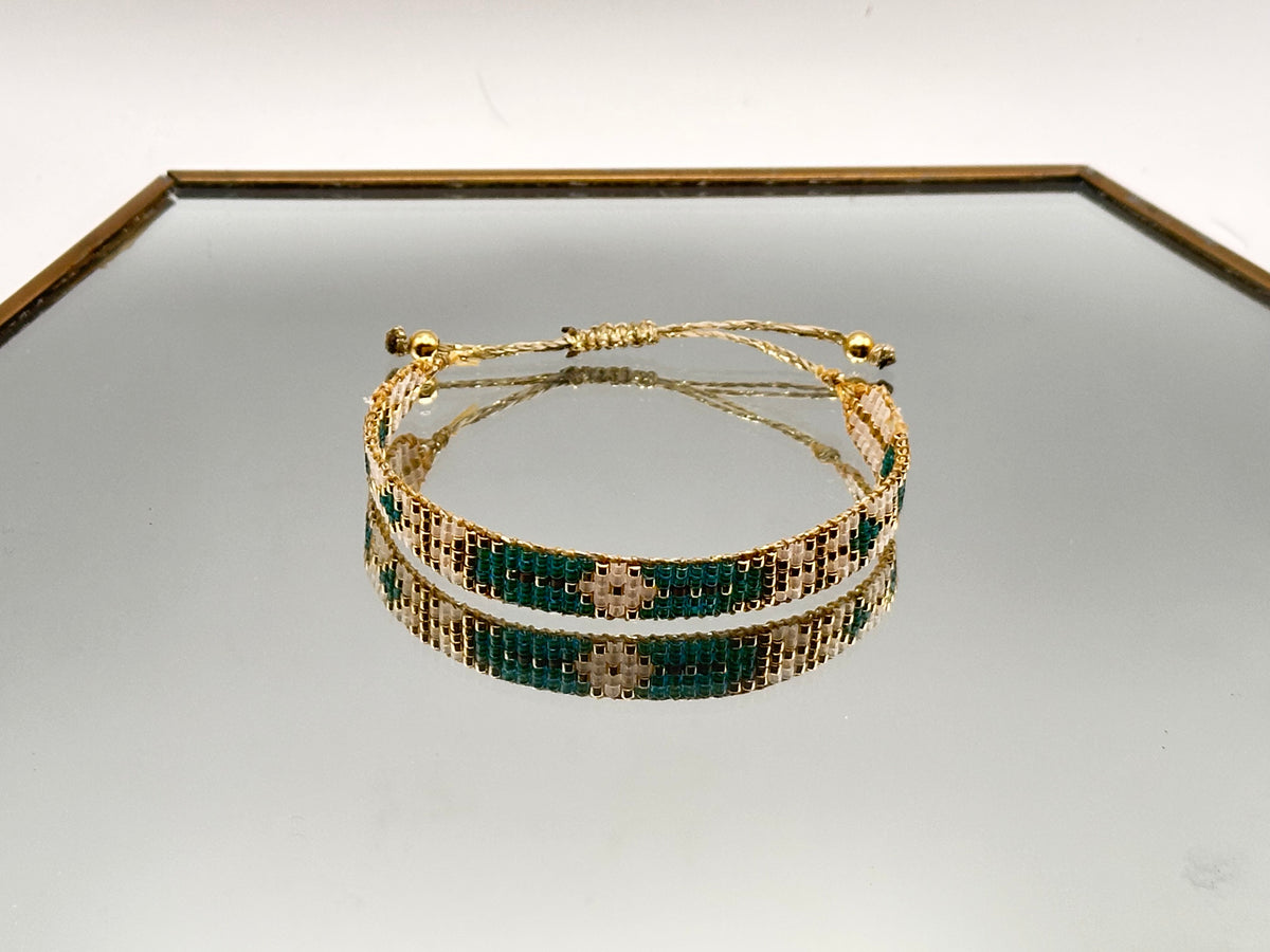 Bracelet Ysée Vert Emeraude, or - Miyuki 5 rangs