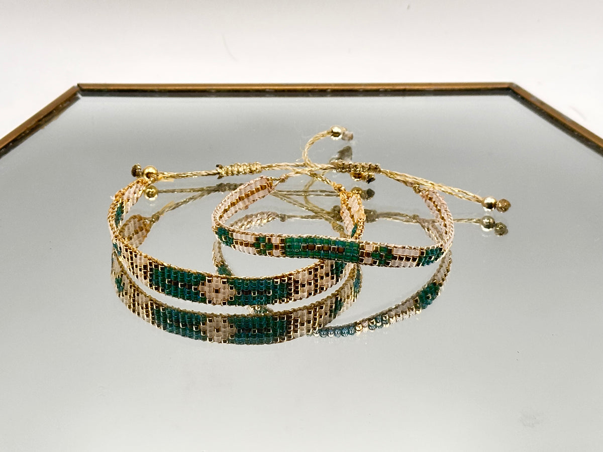 Bracelet Ysée Vert Emeraude, or - Miyuki 5 rangs