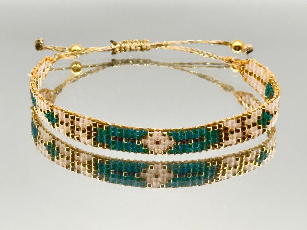 Bracelet Ysée Vert Emeraude, or - Miyuki 5 rangs