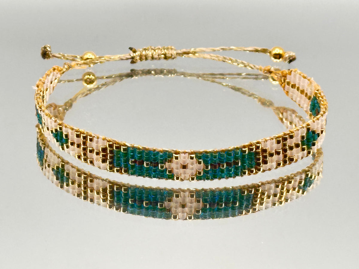 Bracelet Ysée Vert Emeraude, or - Miyuki 5 rangs