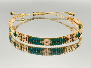 Bracelet Ysée Vert Emeraude, or - Miyuki 5 rangs