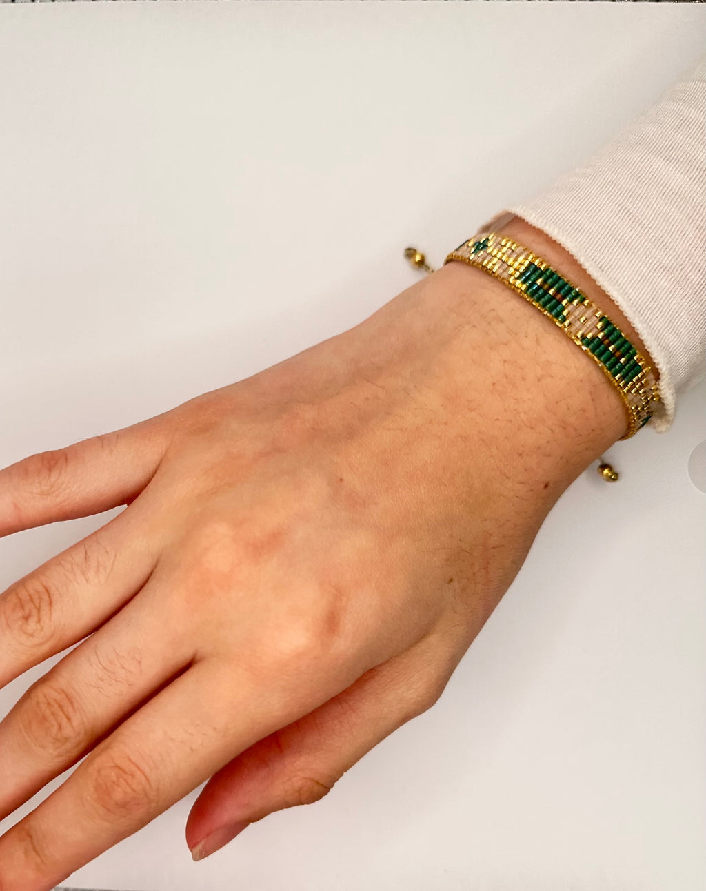 Bracelet Ysée Vert Emeraude, or - Miyuki 5 rangs