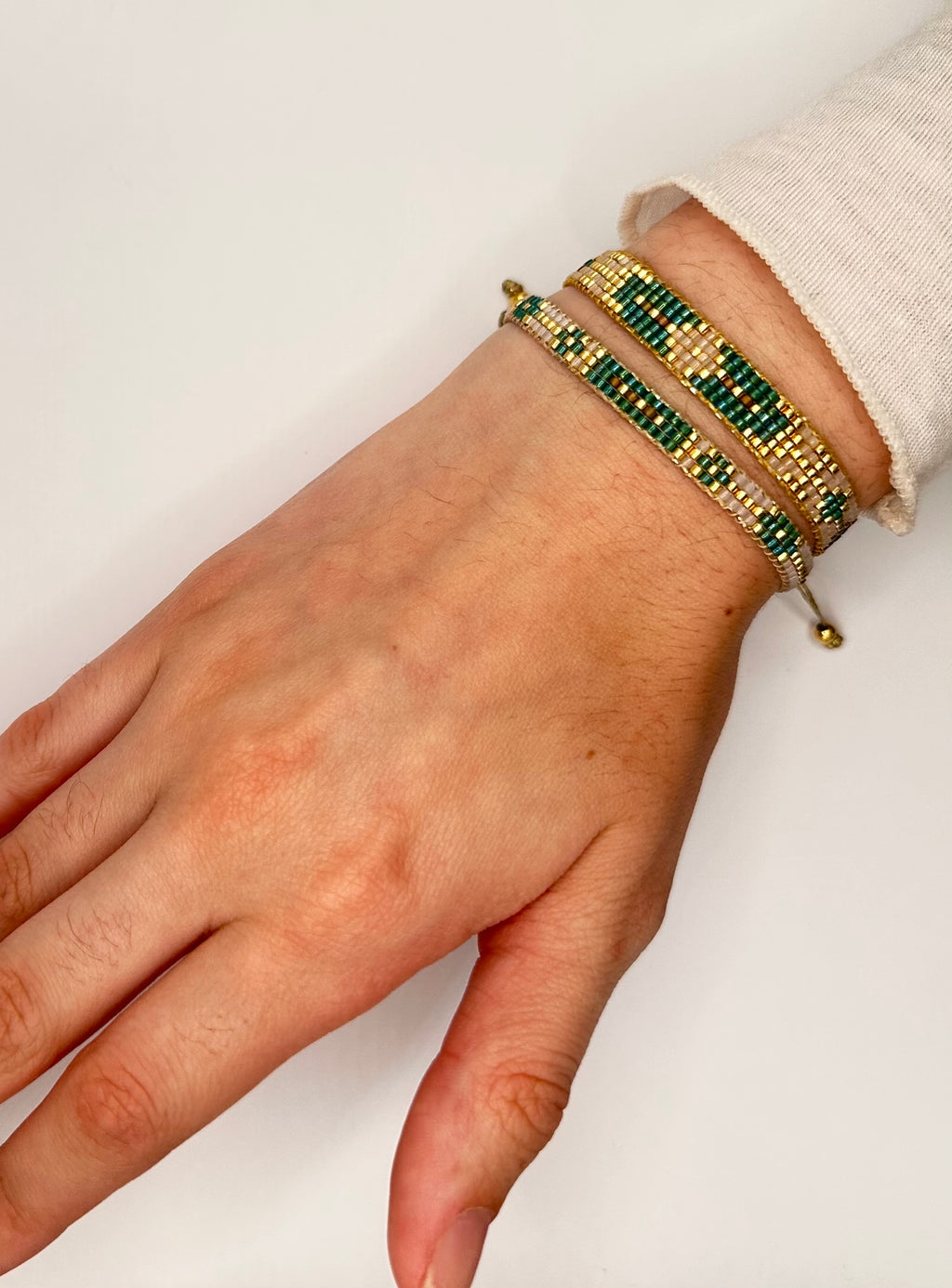 Bracelet Ysée Vert Emeraude, or - Miyuki 5 rangs