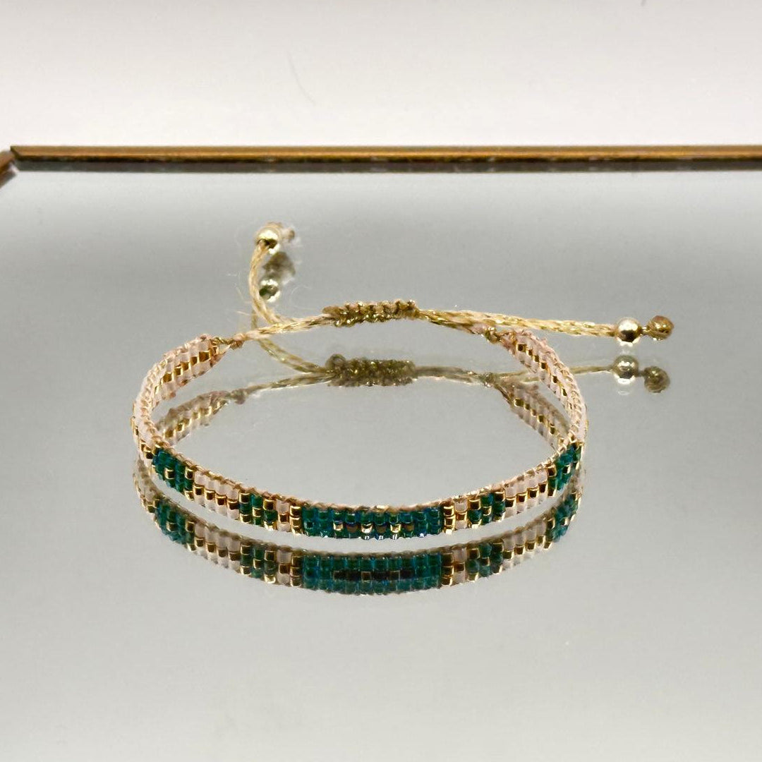 Bracelet Ysée Vert Emeraude, or - Miyuki 3 rangs