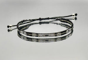 Bracelet Ysée noir, Blanc Argent - Miyuki 3 rangs