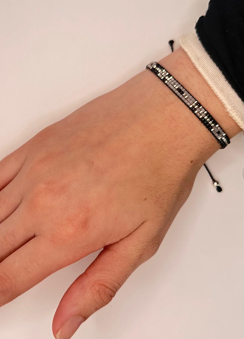 Bracelet Ysée noir, Blanc Argent - Miyuki 3 rangs