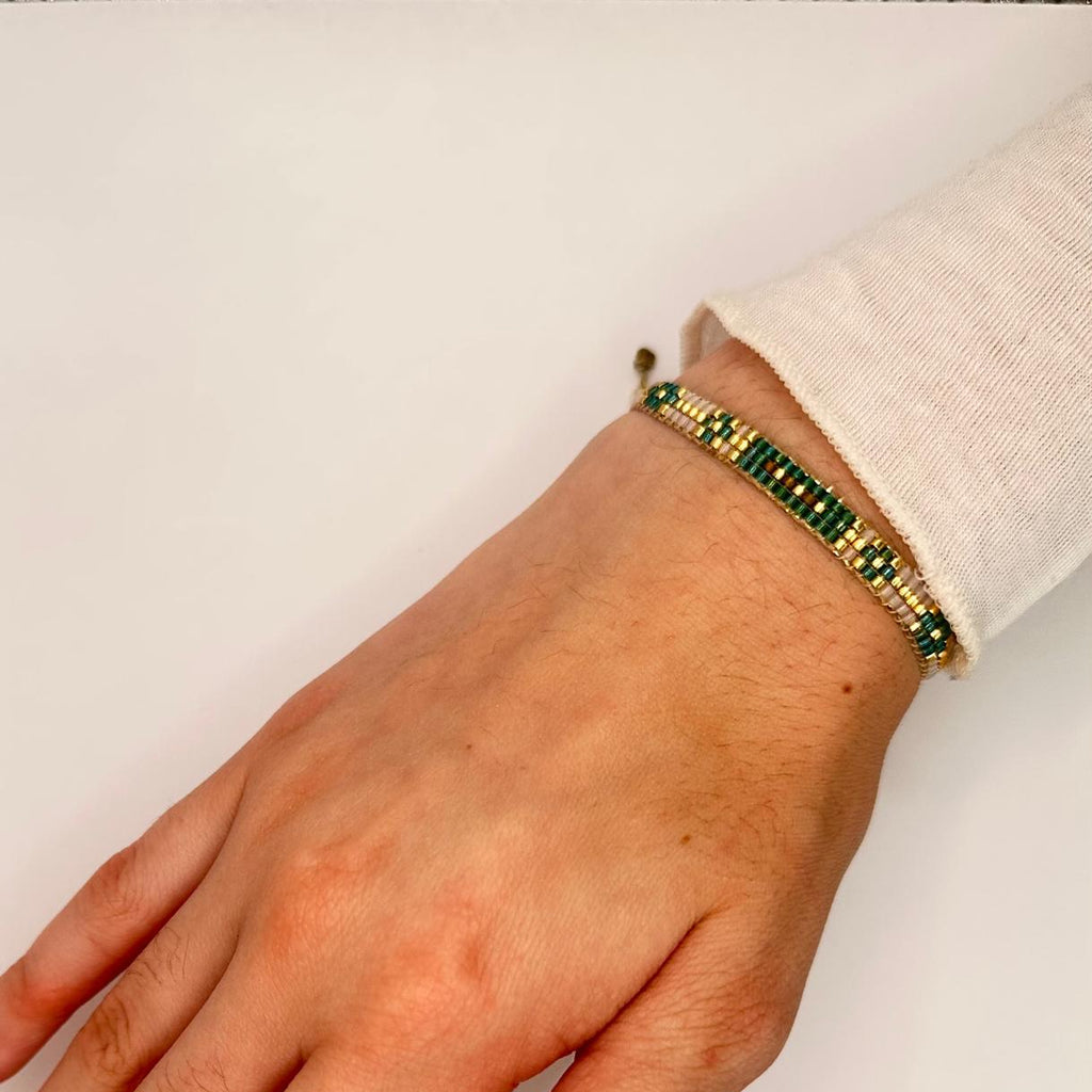 Bracelet Ysée Vert Emeraude, or - Miyuki 3 rangs