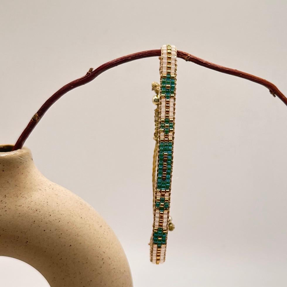 Bracelet Ysée Vert Emeraude, or - Miyuki 3 rangs